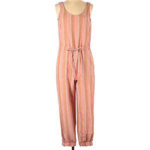 New Anthropologie DREW Small Linen Striped Jumpsuit Crop Jogger V Back Cotton
